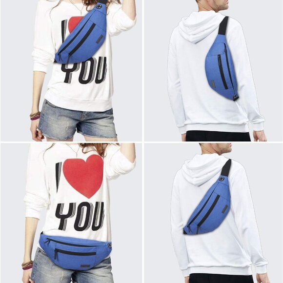 Women Men Blue Large Crossbody Fanny Pack Belt Bag Hands-Free Waist Pack - Picture 2 of 7